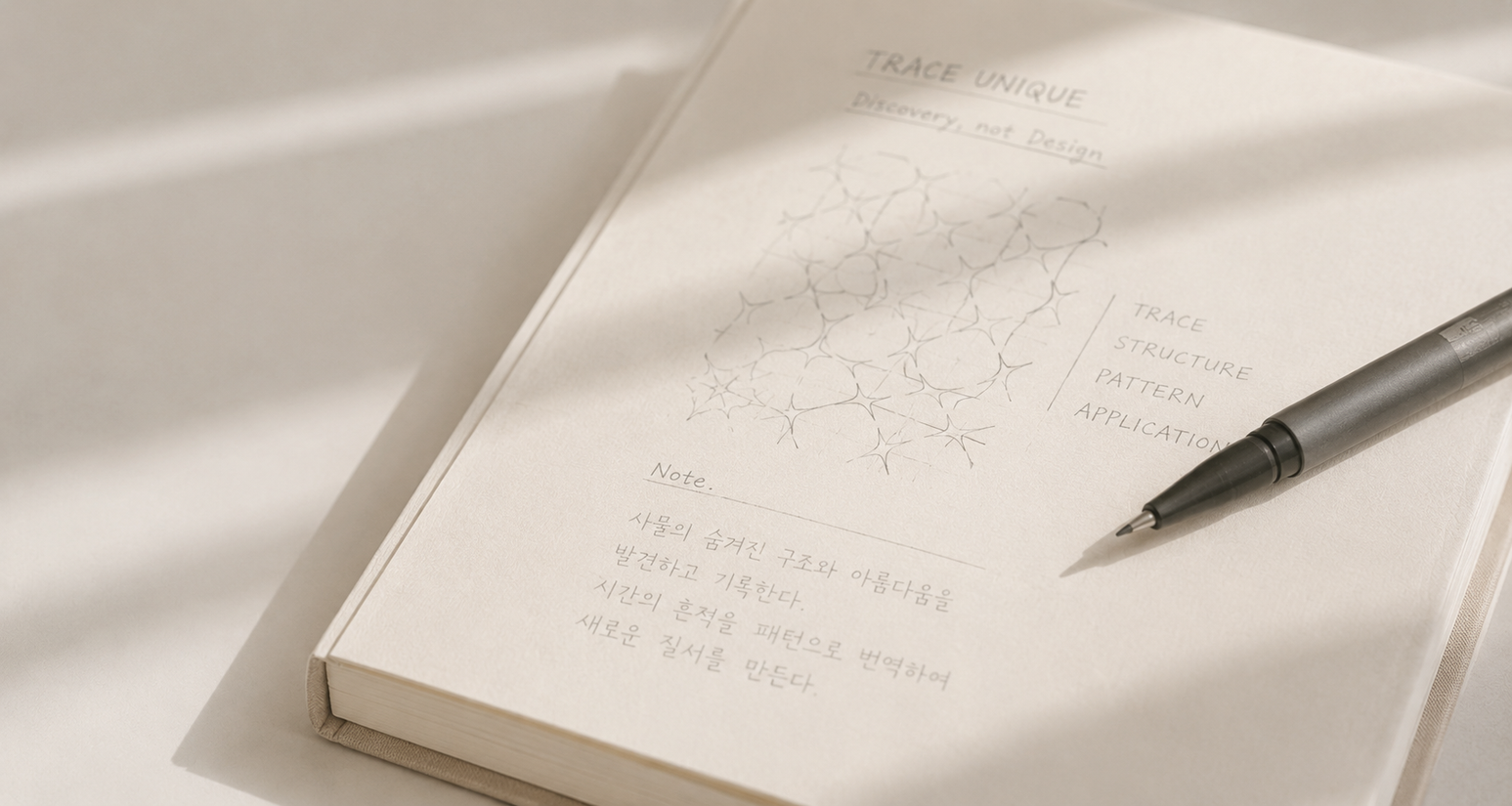 TRACE UNIQUE sketchbook with hand-drawn pattern studies